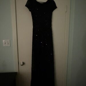 Adrianna Papell Elegant Black Sequin Maxi Dress